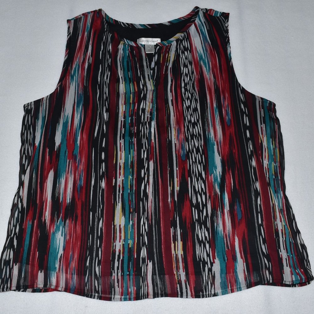 Christopher & Banks Top Sz XL Sleeveless Split Neckline Multi Color Abstract